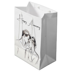 Bolsa De Regalo Mediana Aniversario De Los Amantes Esbozan Sobre Blanco