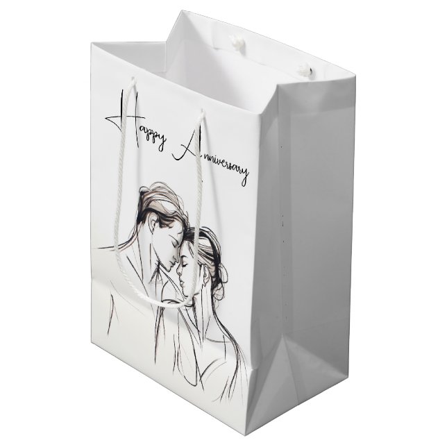 Bolsa De Regalo Mediana Aniversario De Los Amantes Esbozan Sobre Blanco (Angulo Anverso)