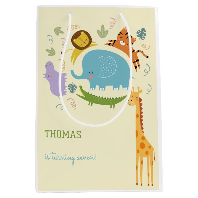 Bolsa De Regalo Mediana Aniversario de niños salvajes de safari (Anverso)