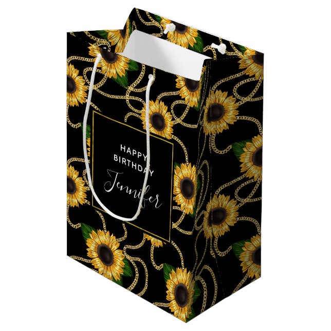 Bolsa De Regalo Mediana Aniversario del elegante patrón de los girasoles a (Angulo Anverso)