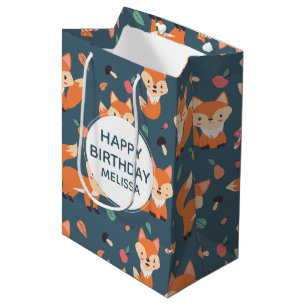 Bolsa De Regalo Mediana Aniversario del patrón animal del Naranja de Cute