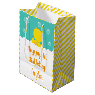 Bolsa De Regalo Mediana Aniversario feliz amarillo y verde del Dudoso Cauc