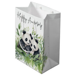 Bolsa De Regalo Mediana Aniversario Panda Se Ostra En Hojas