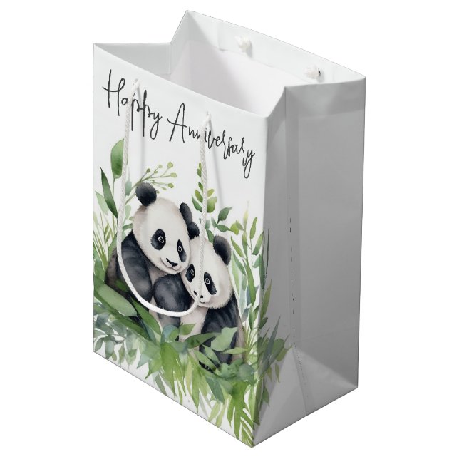 Bolsa De Regalo Mediana Aniversario Panda Se Ostra En Hojas (Angulo Anverso)