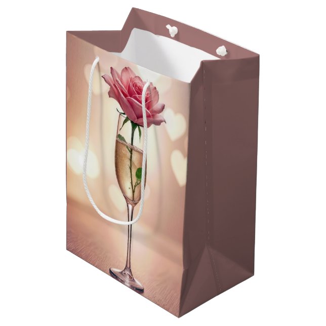 Bolsa De Regalo Mediana Aniversario Rosa Rosa Rosa En Flauta De Champagne (Angulo Anverso)