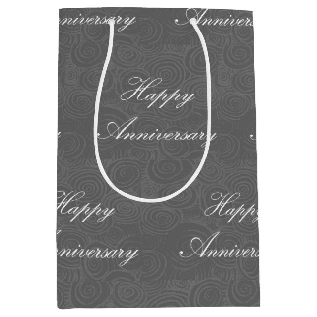 Bolsa De Regalo Mediana Aniversario Swirls Dark Silver (Anverso)