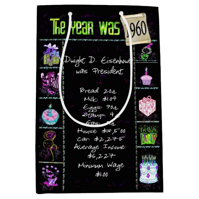 Bolsa De Regalo Mediana Año De Nacimiento 1960 Trivia Divertida En Negro (Anverso)