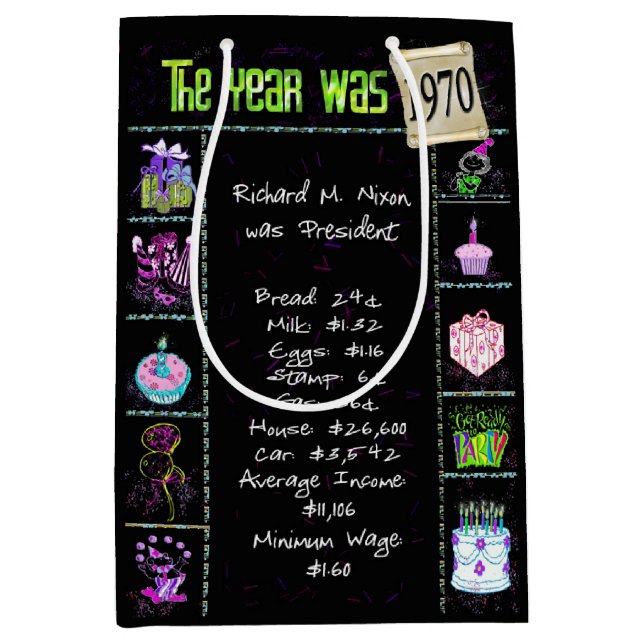 Bolsa De Regalo Mediana Año De Nacimiento 1970 Trivia Divertida En Negro (Anverso)