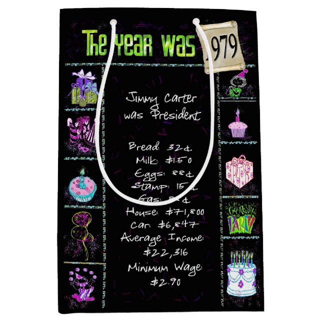 Bolsa De Regalo Mediana Año De Nacimiento 1979 Trivia Divertida En Negro (Anverso)