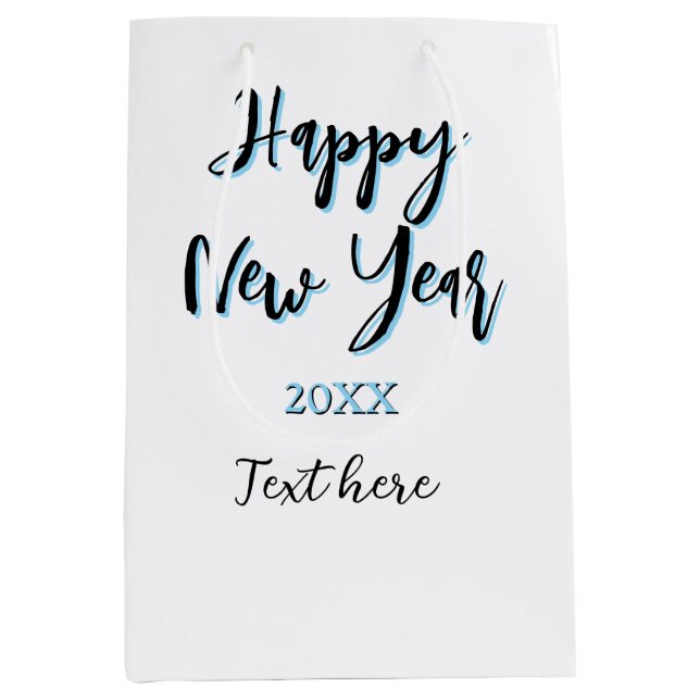 Bolsa De Regalo Mediana Año nuevo azul negro audaz año simple (Anverso)