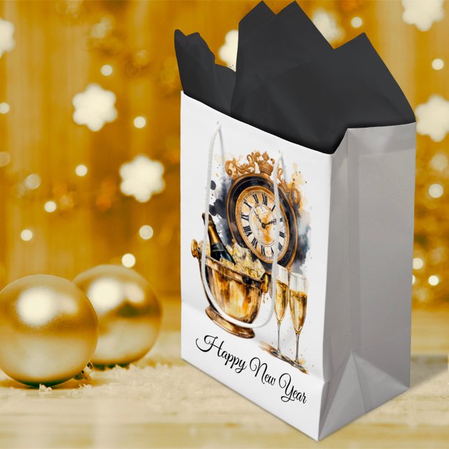 Bolsa De Regalo Mediana Año Nuevo Feliz de Oro y Negro (Subido por el creador)