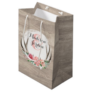 Bolsa De Regalo Mediana Antillas Florales Boda de Madera Rústica Personali