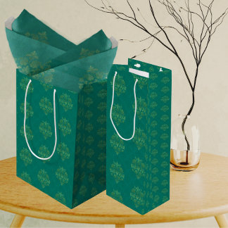 Bolsa De Regalo Mediana Antique Teal Green Gold Damask 