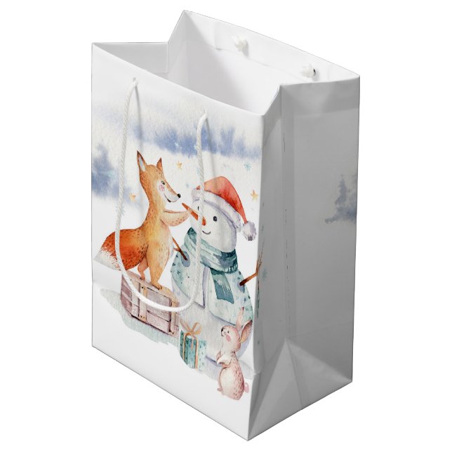 Bolsa De Regalo Mediana Apreciables Navidades Snowman y Fox (Angulo Anverso)