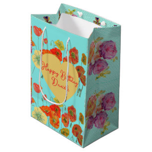 Bolsa De Regalo Mediana Aqua Amapola Amapolas Floral Acuarela