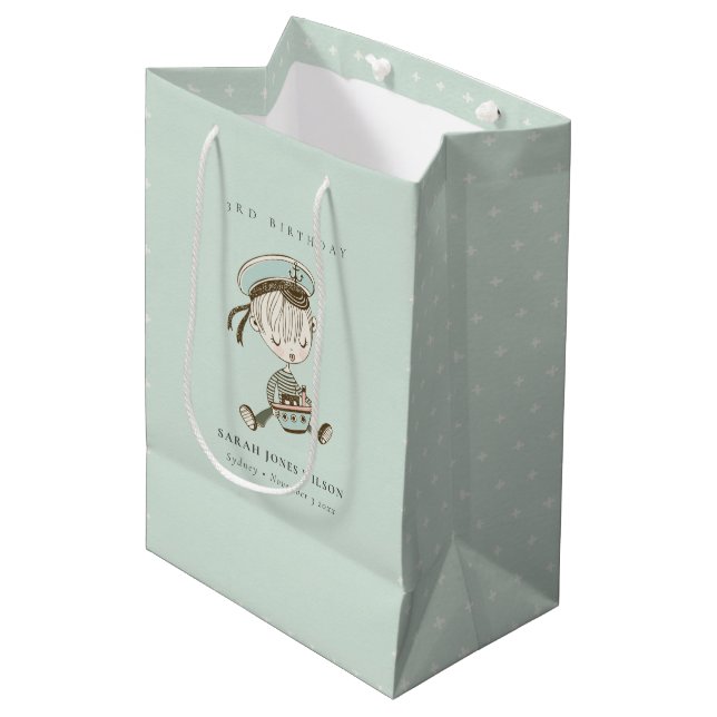 Bolsa De Regalo Mediana Aqua Boys Pequeño marinero Náutico Cualquier Edad  (Angulo Anverso)