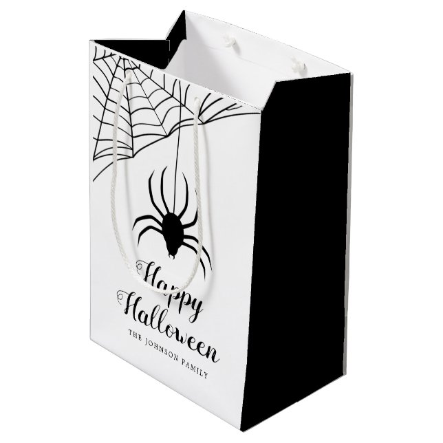 Bolsa De Regalo Mediana Araña negra feliz Halloween (Angulo reverso)
