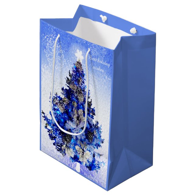 Bolsa De Regalo Mediana Árbol azul de Navidad decorado (Angulo Anverso)