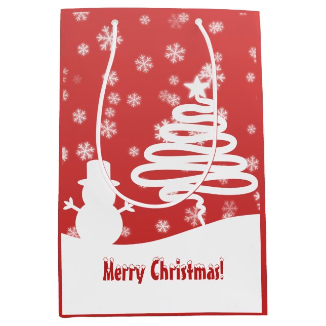 Bolsa De Regalo Mediana Árbol blanco de Navidad y muñeco de nieve (Anverso)