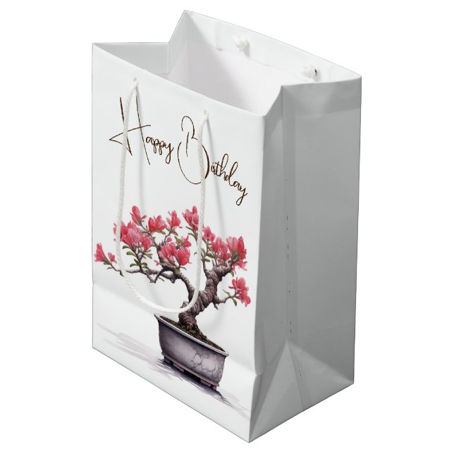 Bolsa De Regalo Mediana Árbol Bonsai De Cumpleaños (Angulo Anverso)
