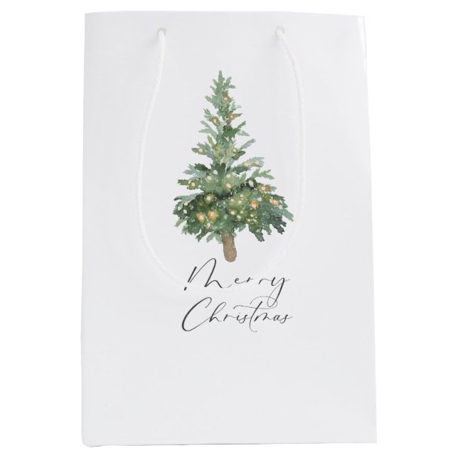 Bolsa De Regalo Mediana Árbol de acuarela Boho Merry Christmas (Anverso)