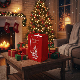 Bolsa De Regalo Mediana Árbol de arte de la línea navideña personalizado M