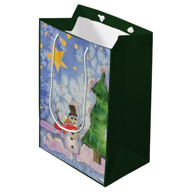Bolsa De Regalo Mediana Árbol De Feliz Navidad Y Cuaderno De Snowman Escar (Angulo Anverso)