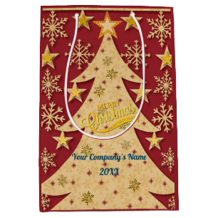 Bolsa De Regalo Mediana Árbol de Navidad Alegre, Siluetas de Copo de Nieve