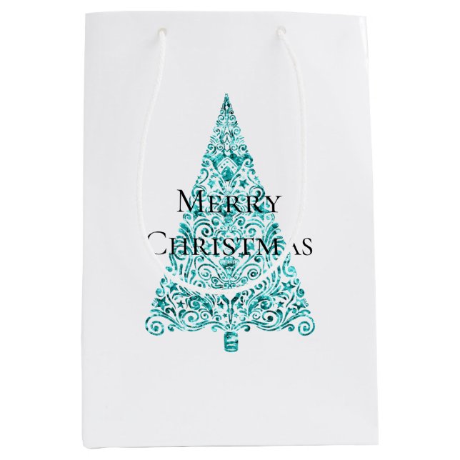 Bolsa De Regalo Mediana Árbol de Navidad azul Aqua (Anverso)