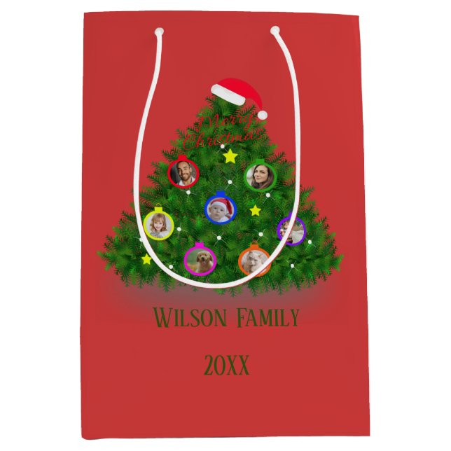 Bolsa De Regalo Mediana Árbol de Navidad con fotos familiares (Anverso)