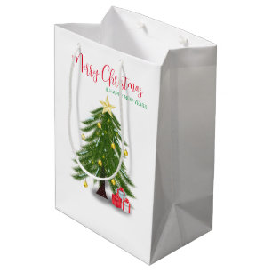 Bolsa De Regalo Mediana Árbol de Navidad con presente rojo