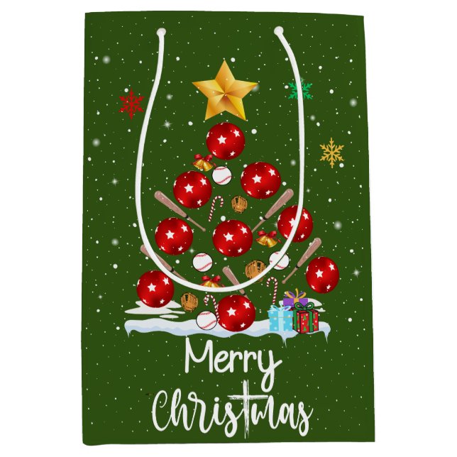 Bolsa De Regalo Mediana Árbol de Navidad de Béisbol (Anverso)