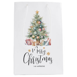 Bolsa De Regalo Mediana Árbol de navidad de color de agua elegante persona