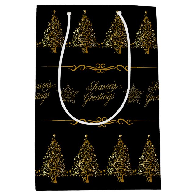 Bolsa De Regalo Mediana Árbol de Navidad de lujo elegante negro dorado (Anverso)