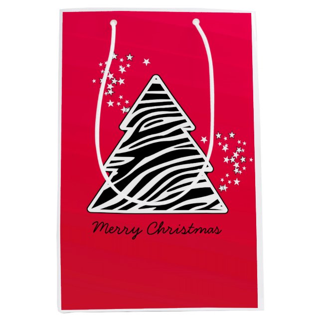 Bolsa De Regalo Mediana Árbol de Navidad de Zebra Roja (Anverso)