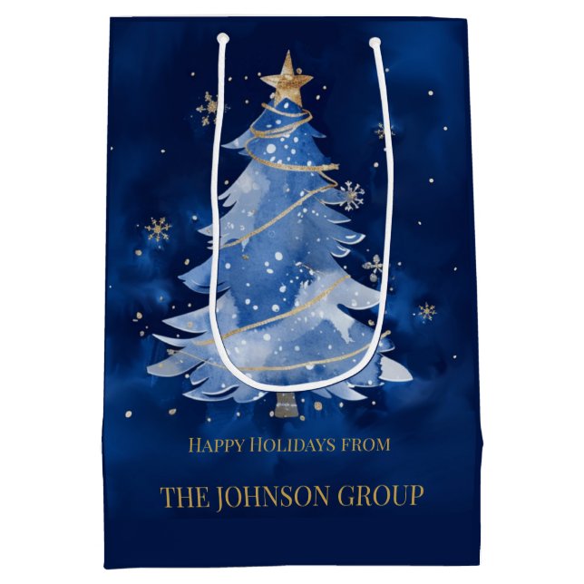 Bolsa De Regalo Mediana Árbol de Navidad Elegante Azul Marino Personalizad (Reverso)