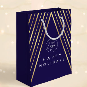Bolsa De Regalo Mediana Árbol de Navidad geométrico dorado azul marino de