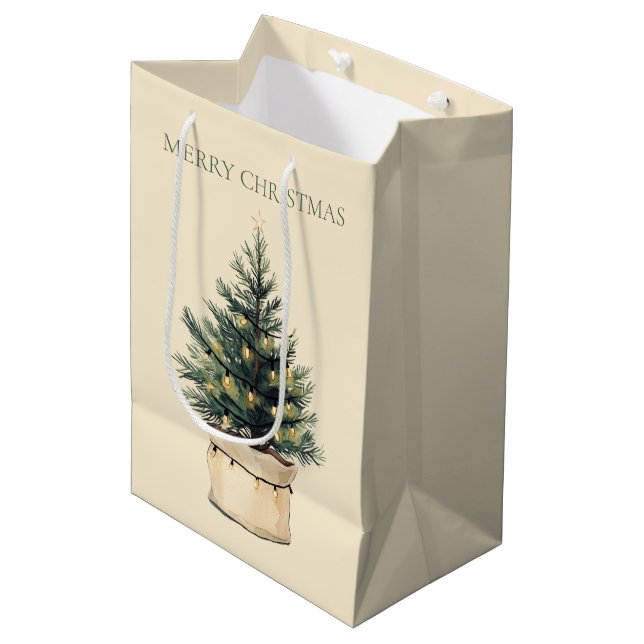 Bolsa De Regalo Mediana Árbol de Navidad mínimo rústico (Angulo Anverso)