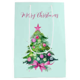 Bolsa De Regalo Mediana Árbol de Navidad rosa y de menta vintage