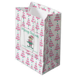 Bolsa De Regalo Mediana Árbol de navidad rosa y verde