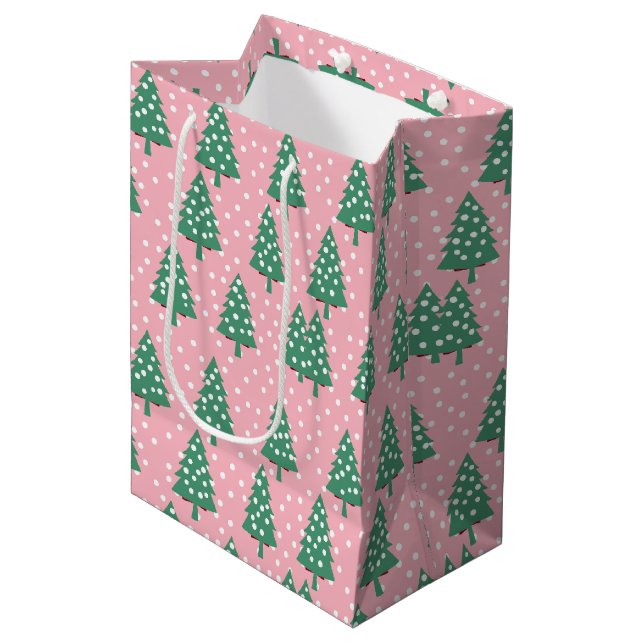 Bolsa De Regalo Mediana Árbol de Navidad rosa y verde (Angulo Anverso)