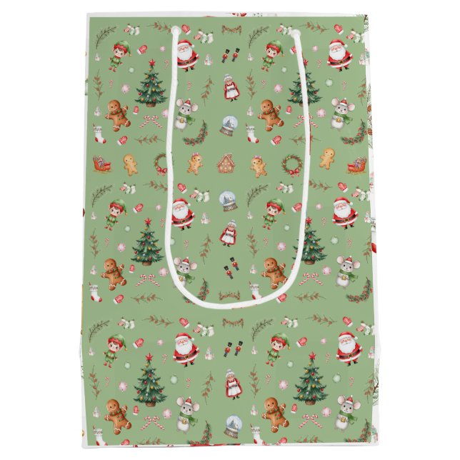 Bolsa De Regalo Mediana Árbol de Navidad Santa personaje lindo diseño de v (Reverso)
