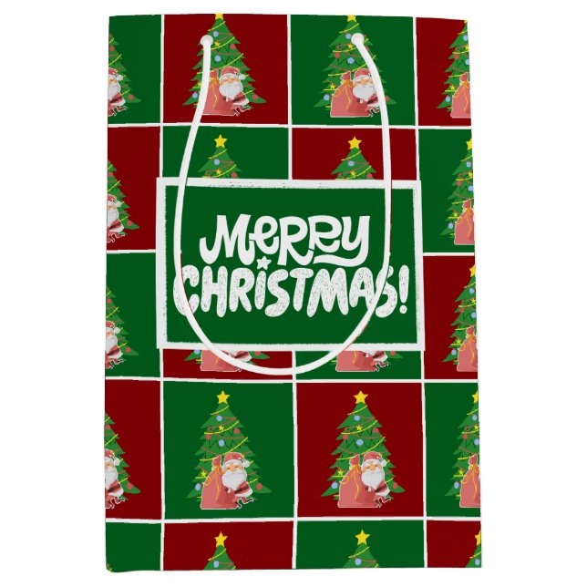 Bolsa De Regalo Mediana árbol de Navidad | Santa | PERSONALIZABLE (Anverso)