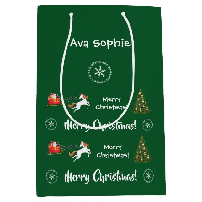 Bolsa De Regalo Mediana Árbol de Navidad Santa Sleigh Unicorn personalizad (Anverso)