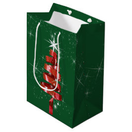 Bolsa De Regalo Mediana Árbol de Navidad Sparkling Red Ribbon