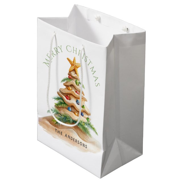 Bolsa De Regalo Mediana Árbol de Navidad Tropical Beach (Angulo Anverso)