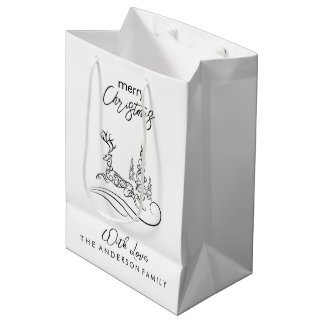 Bolsa De Regalo Mediana Árbol de Navidad y Reno Moderno Elegante Alegre