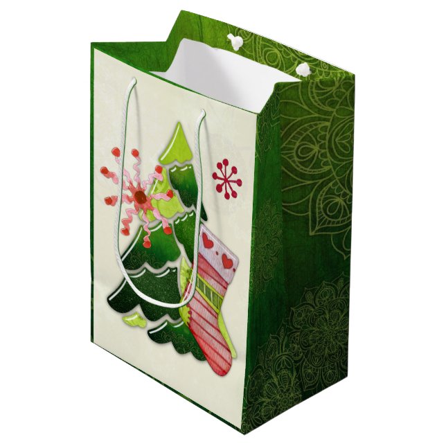 Bolsa De Regalo Mediana Árbol de Navidad y Whimsey aleteado (Angulo Anverso)