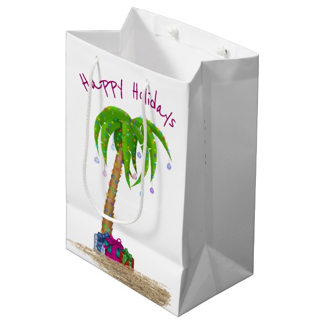 Bolsa De Regalo Mediana Árbol de palmas en arena navidad (Angulo Anverso)
