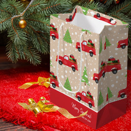 Bolsa De Regalo Mediana Árbol de vacaciones con camionetas de época Feliz 